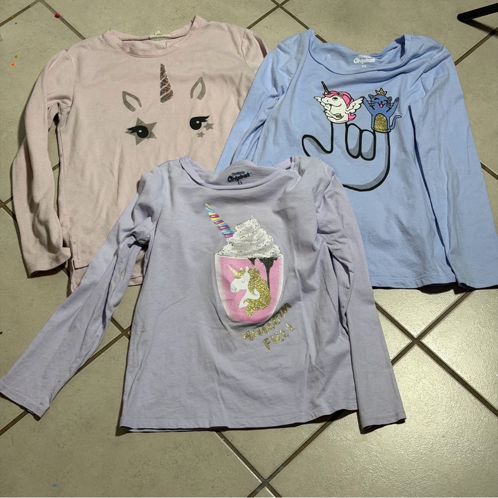 Oshkosh B’gosh Kids Girl Purple/Lilac Unicorn Graphic Long Sleeve Shirts size 12